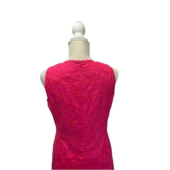 New Jones New York Sleeveless Sheath Linen Fuchsia Pink Dress Womens 8 Floral - Picture 4 of 16